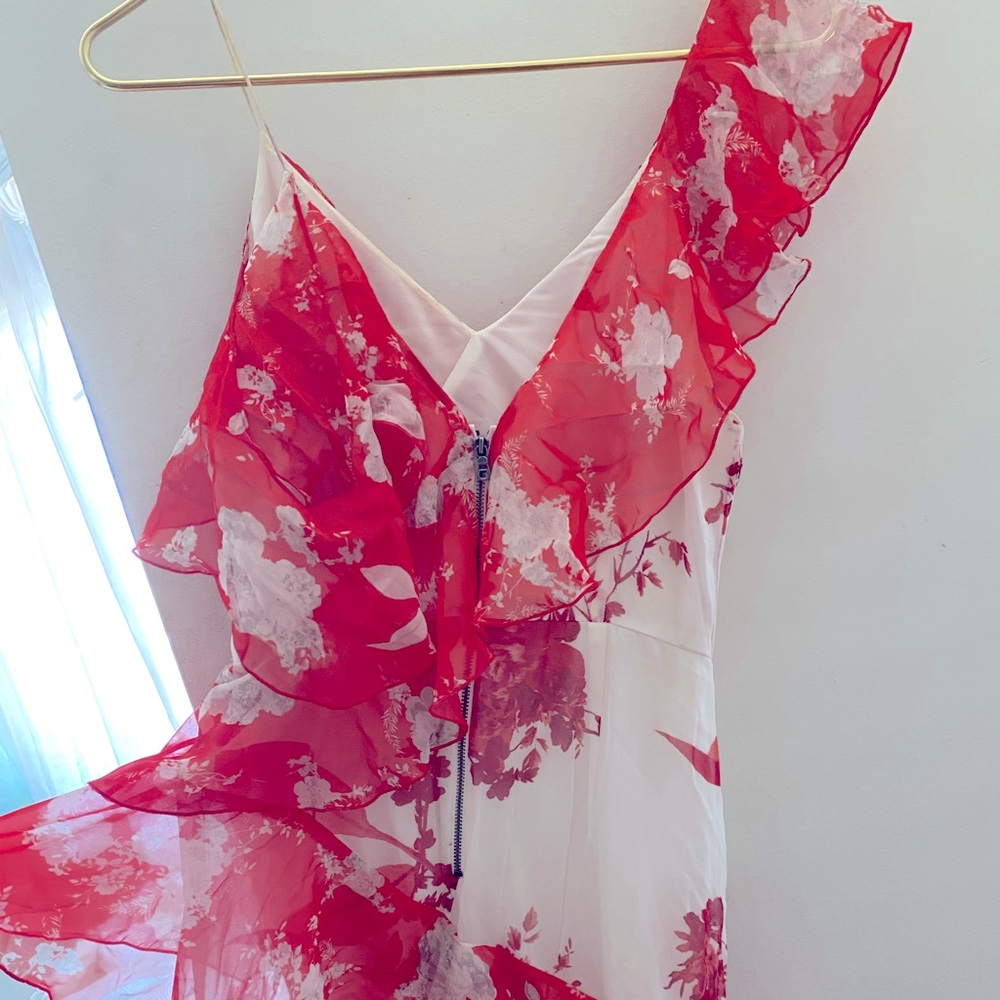 Alice + Olivia Floral Ruffle Maxi Dress in White and Pink - Picture 4 of 9